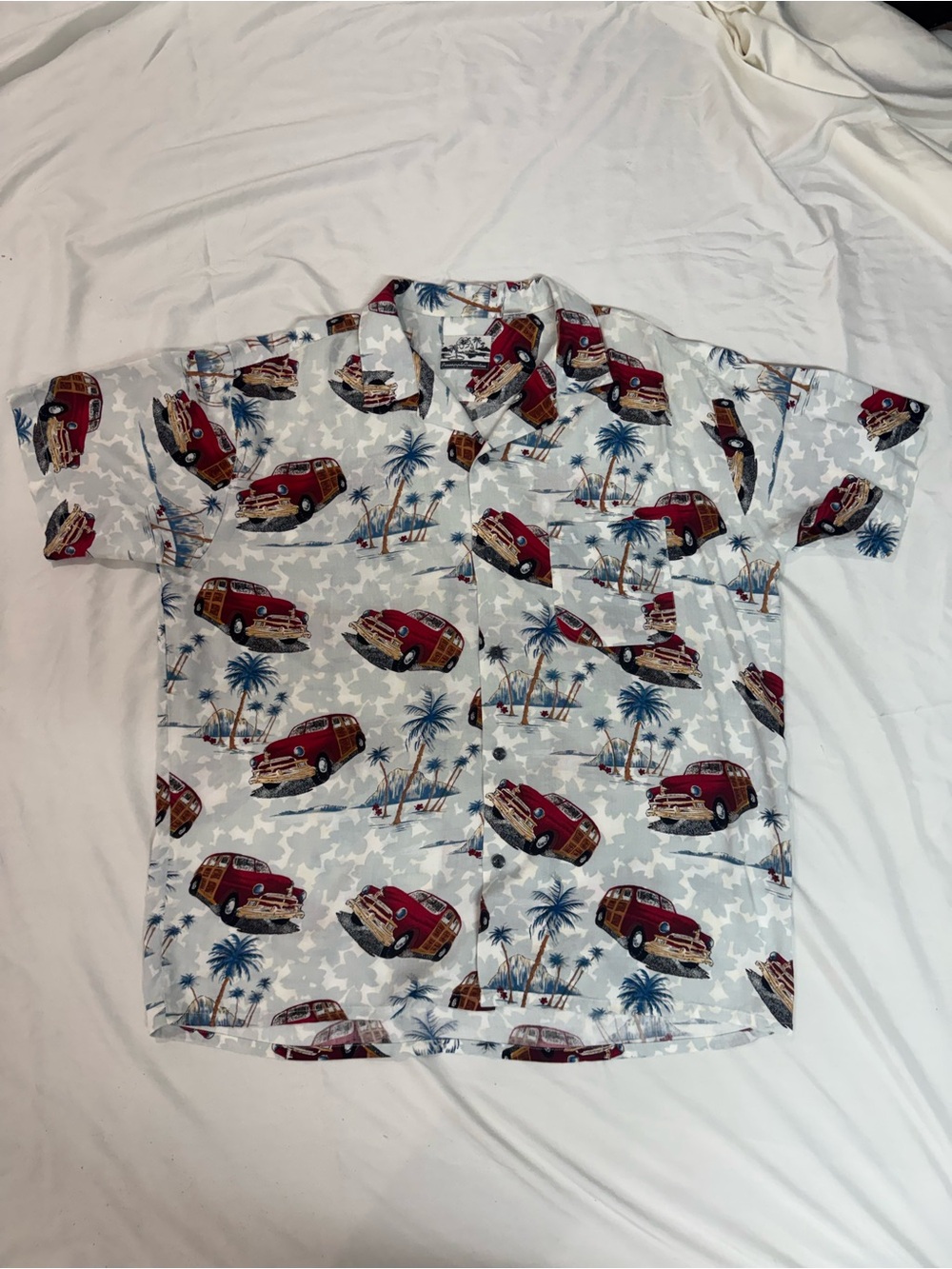 Vintage Y2K Hawaiian Shirt Rayon Tropical Woody Car Palm Tree Resort Shirt L